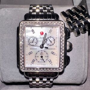 Michele Deco Stainless Steel Diamond Women’s Watch. Mother of pearl dial